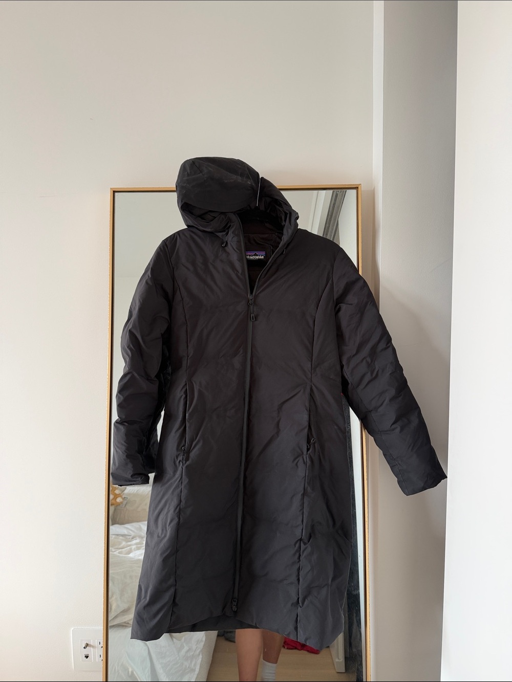 Patagonia Black Long Hooded Puffer Coat